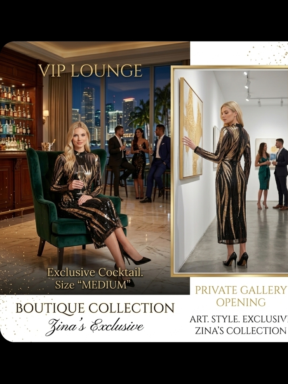 Luxury Gold Sequin Gala Midi Dress - Boutique Collection - Size Medium